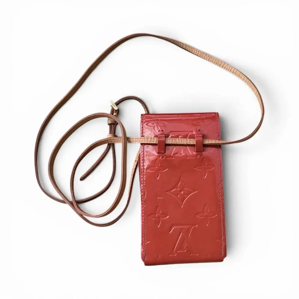 Louis Vuitton Vernis Red Patent Leather Compact Case w/Strap & Dust Bag